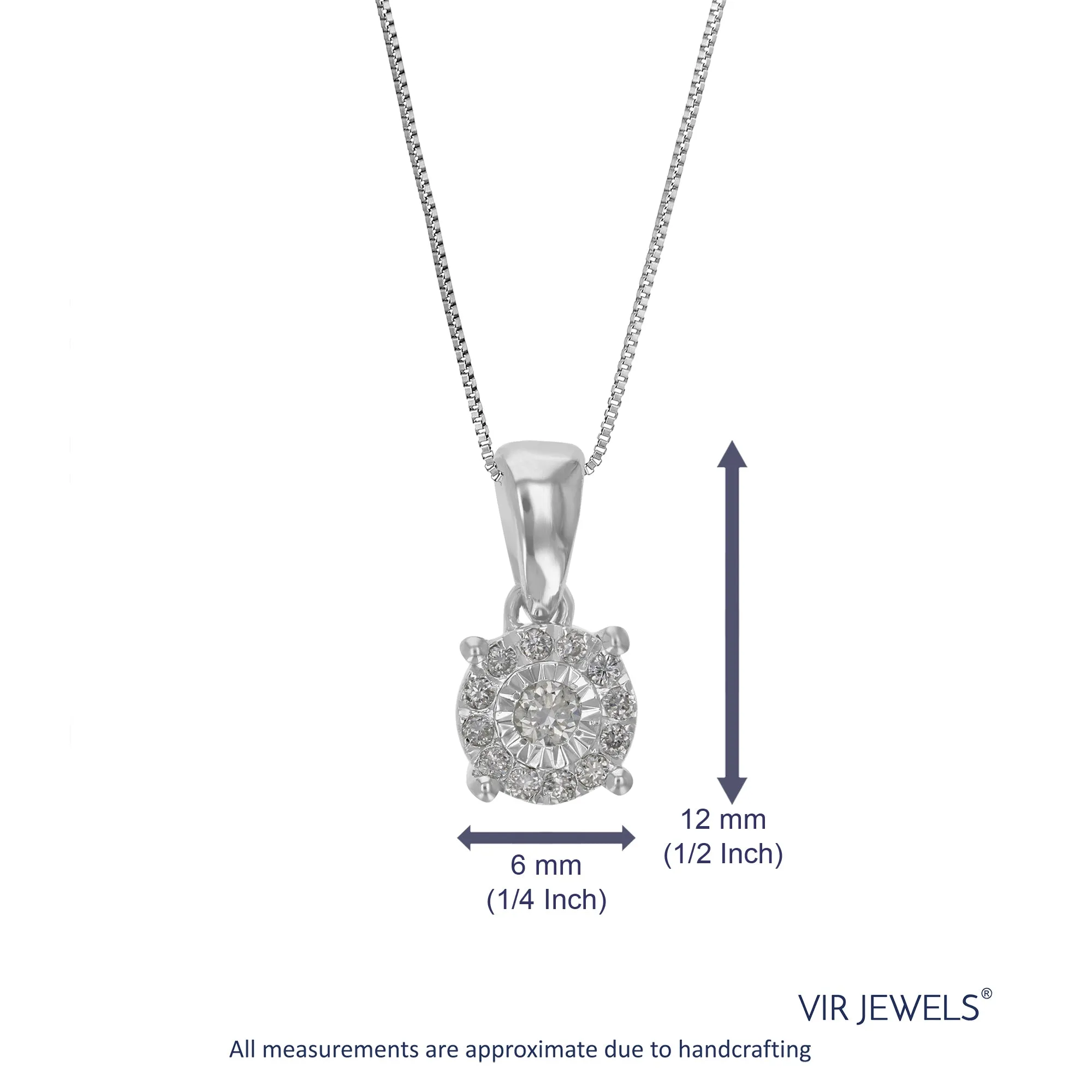 1/10 cttw Lab Grown Diamond Circle .925 Sterling Silver Pendant Necklace For Women 1/4 Inch With 18 Inch Chain