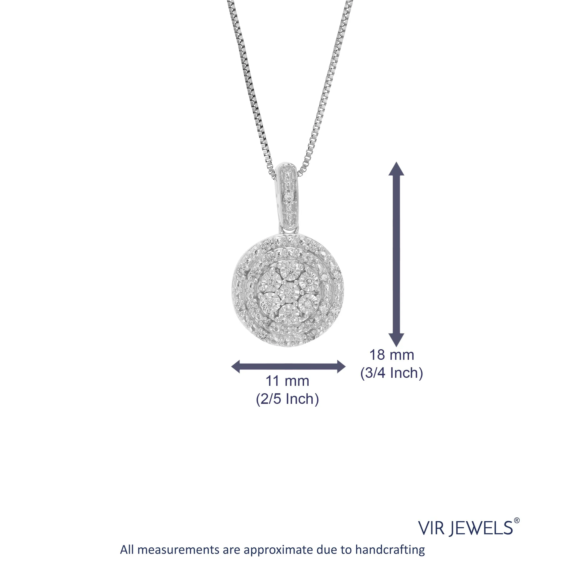 1/10 cttw Lab Grown Diamond Circle Pendant Necklace .925 Sterling Silver 2/5 Inch With 18 Inch Chain