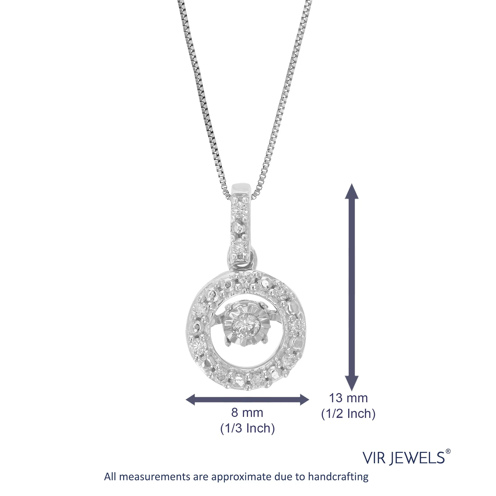 1/12 cttw Lab Grown Diamond Circle Pendant Necklace .925 Sterling Silver 1/3 Inch With 18 Inch Chain