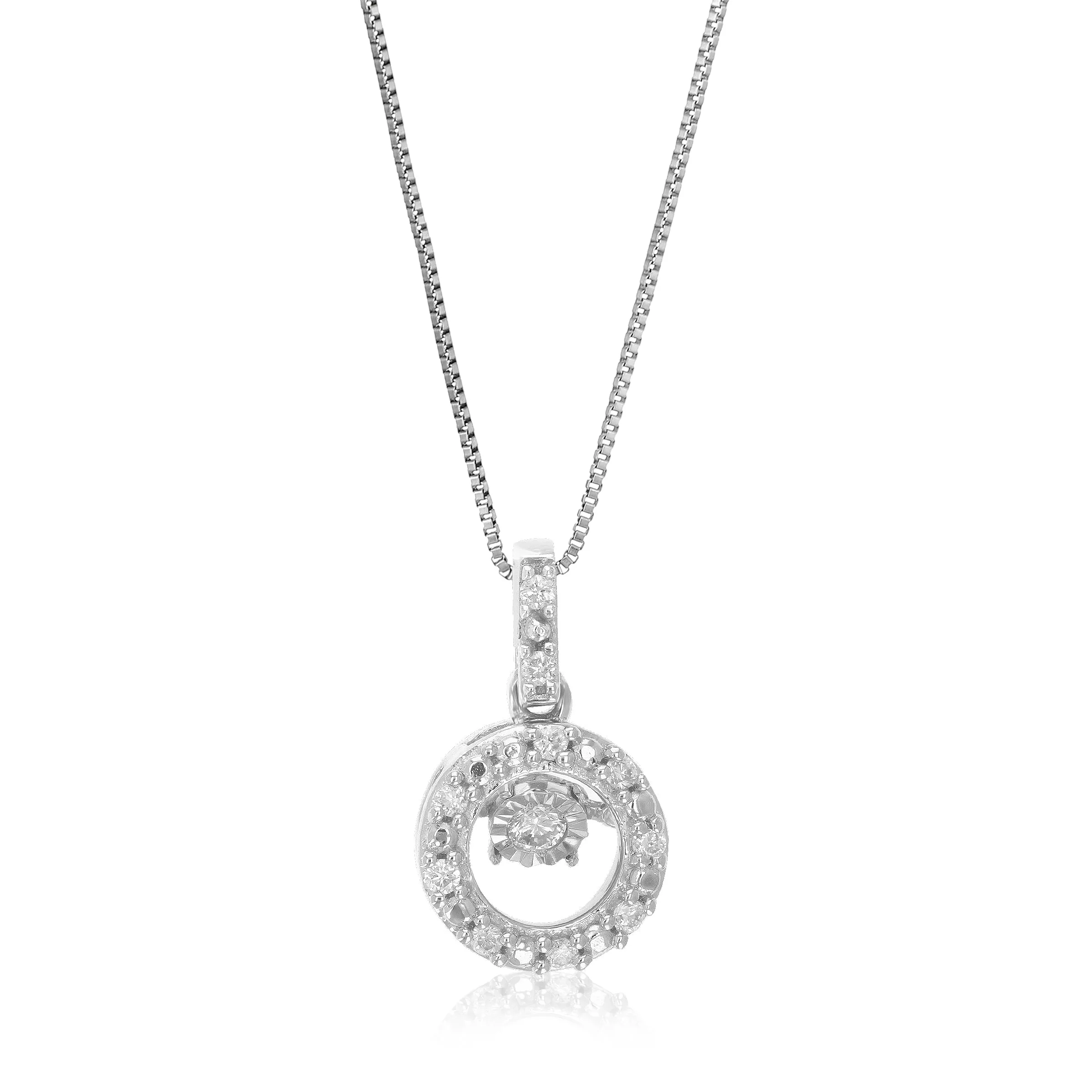 1/12 cttw Lab Grown Diamond Circle Pendant Necklace .925 Sterling Silver 1/3 Inch With 18 Inch Chain