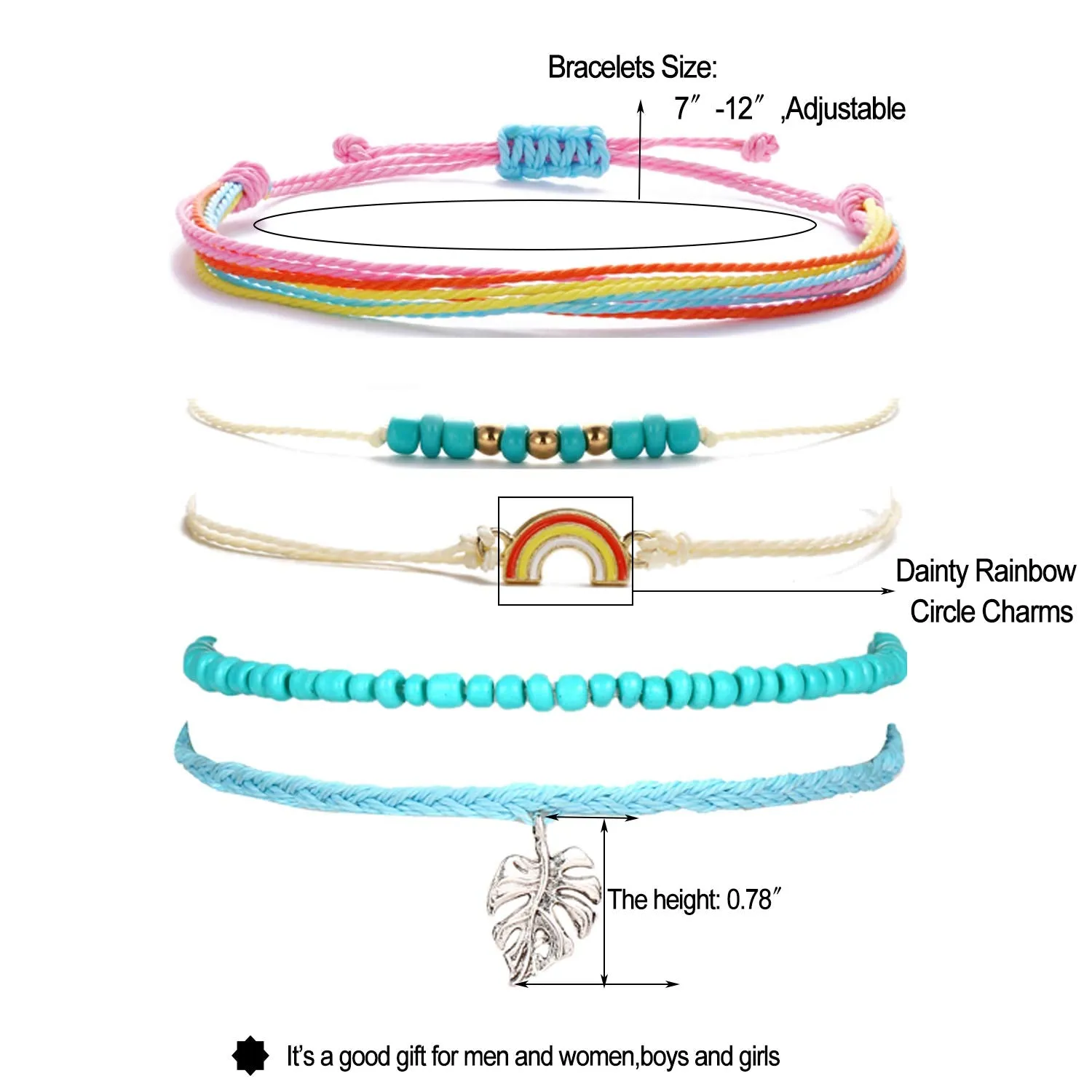 14 Pieces Wave Strand Anklet Bracelets Set,Handmade Cute Sunflower Bracelets Adjustable Braided Rope Bracelet Bohemian Beach Friendship Jewelry Gifts lively maple set