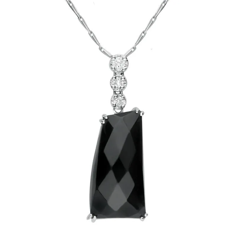 18ct White Gold Whitby Jet Diamond Claw Set Abstract Necklace D
