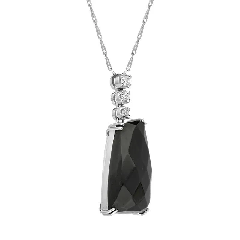 18ct White Gold Whitby Jet Diamond Claw Set Abstract Necklace D
