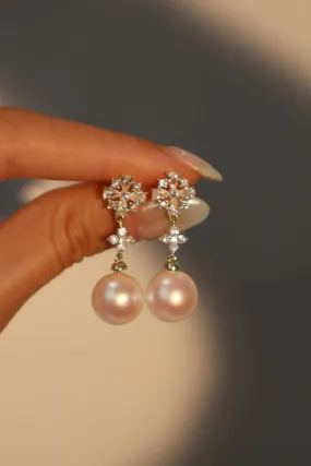 18K Real Gold Plated Diamond Flake Pearls Earrings