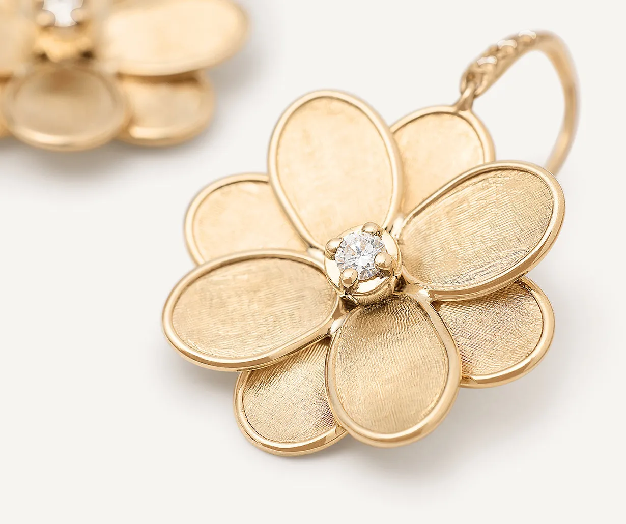 18K Yellow Gold Flower Drop Earrings with Diamonds