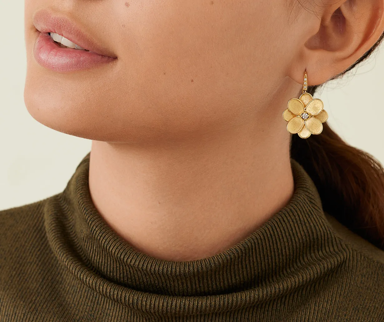 18K Yellow Gold Flower Drop Earrings with Diamonds
