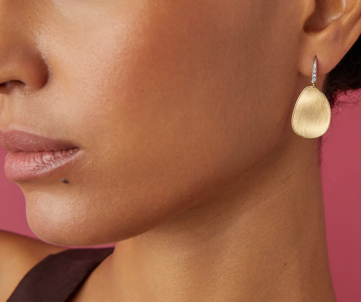 18K Yellow Gold Petal Drop Earrings With Diamonds, Medium