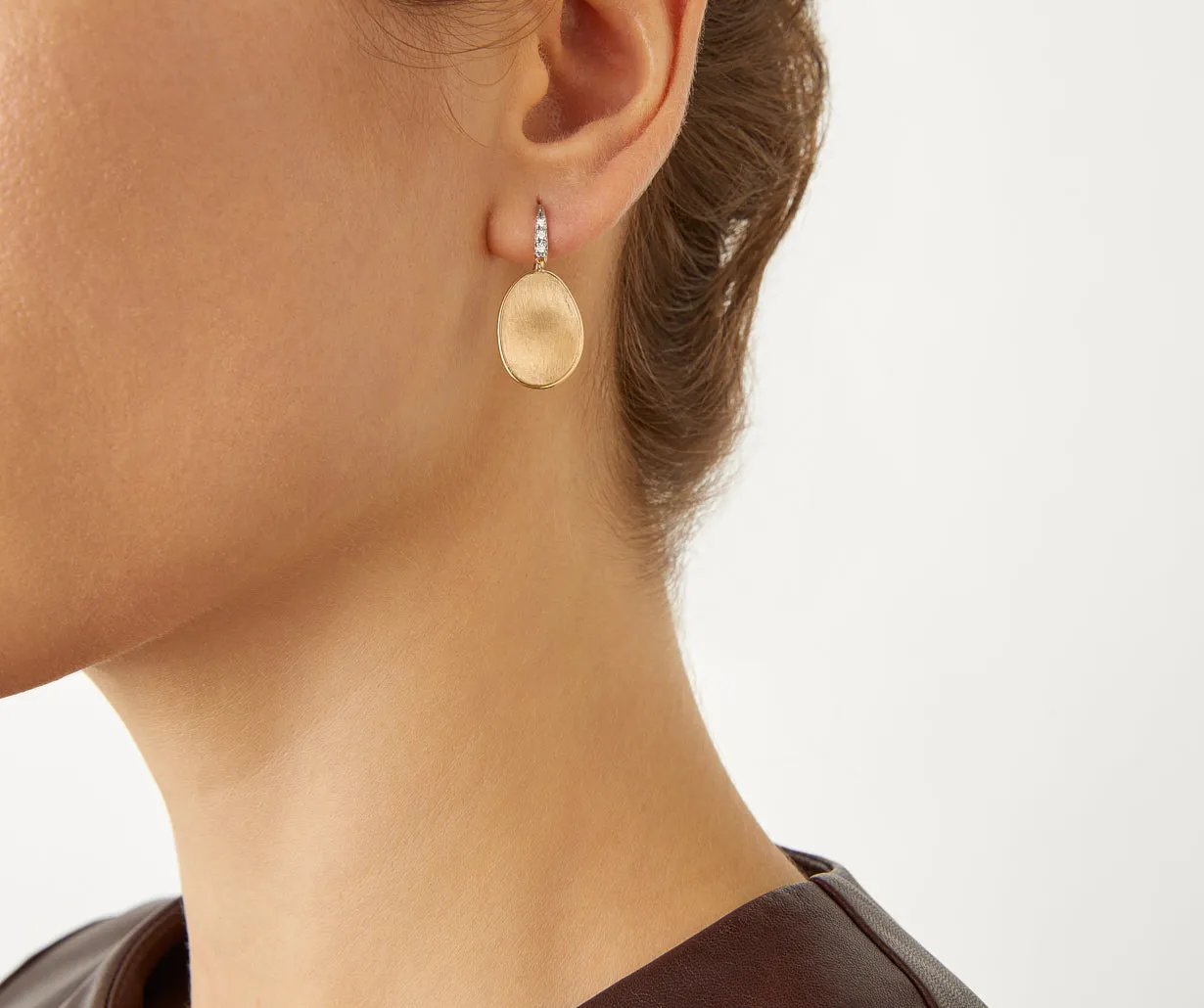 18K Yellow Gold Petal Drop Earrings With Diamonds, Small