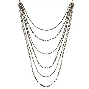 1928 Jewelry Eclipse Black And Gold 6-Strand Layered Chain Necklace 16"   3" Extender