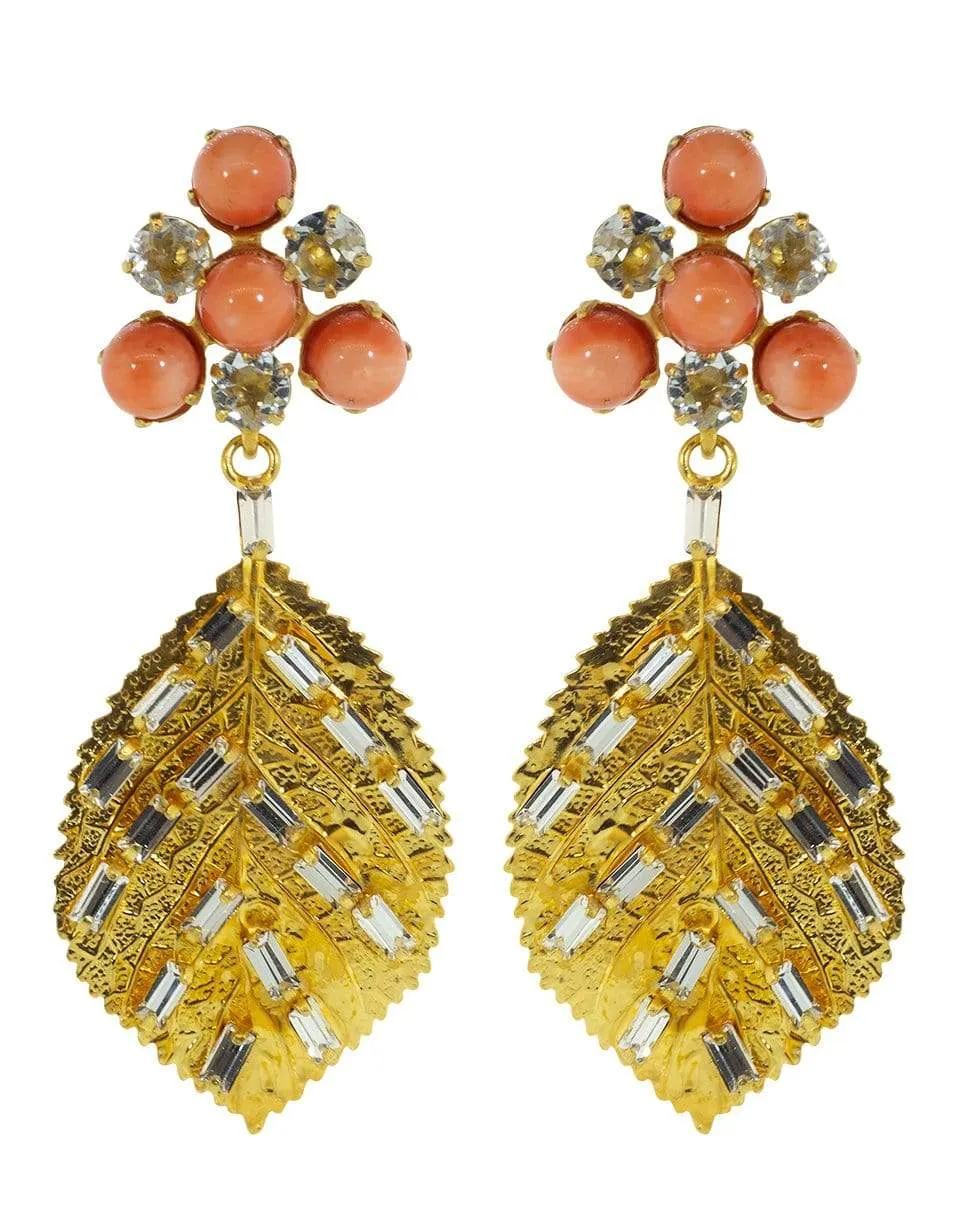 2-in-1 Bamboo Coral Drop Leaf Earrings Set