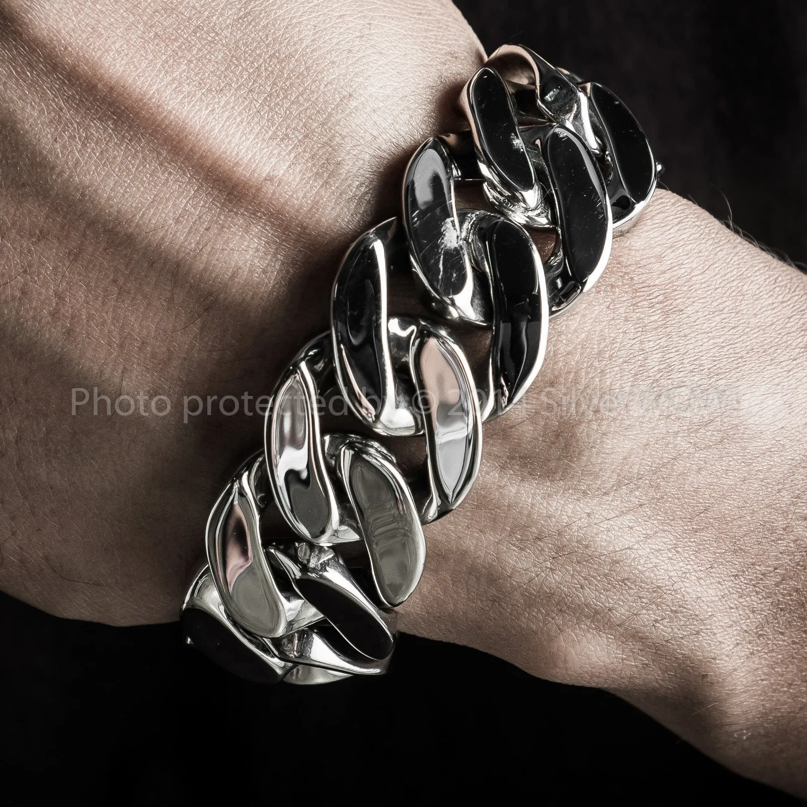 20mm Heavy Curb Silver Bracelet