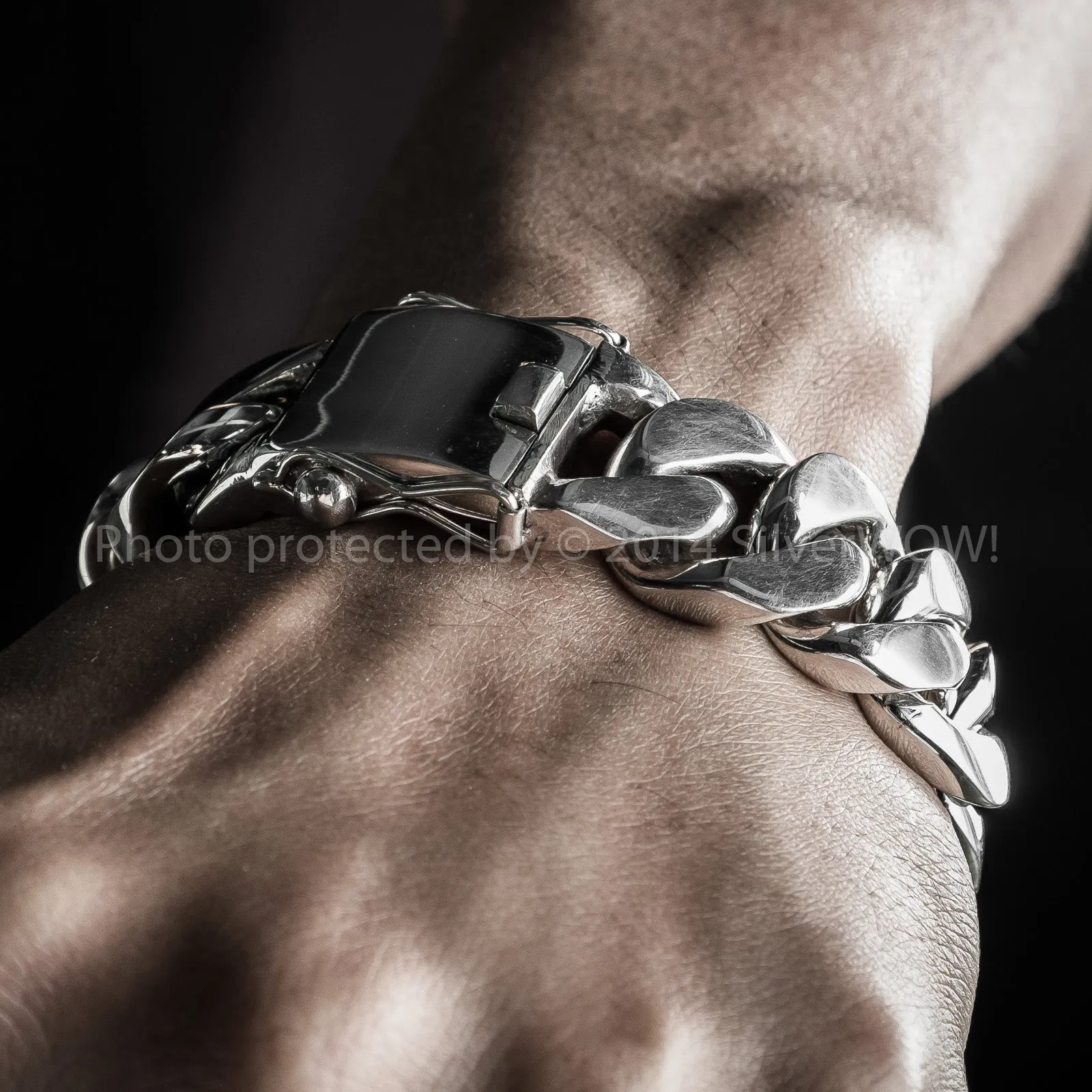20mm Heavy Curb Silver Bracelet
