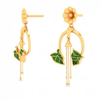 22k Hanging Gold Earrings With Leaf & Flower Motif From Mugdhaa Collection