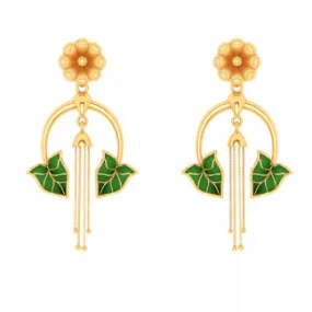 22k Hanging Gold Earrings With Leaf & Flower Motif From Mugdhaa Collection