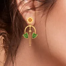22k Hanging Gold Earrings With Leaf & Flower Motif From Mugdhaa Collection