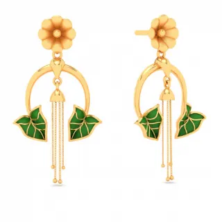 22k Hanging Gold Earrings With Leaf & Flower Motif From Mugdhaa Collection