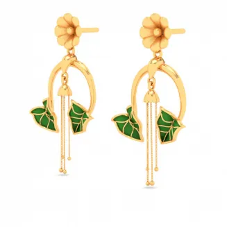 22k Hanging Gold Earrings With Leaf & Flower Motif From Mugdhaa Collection