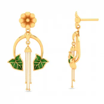 22k Hanging Gold Earrings With Leaf & Flower Motif From Mugdhaa Collection