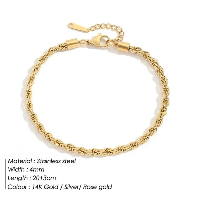 4MM 316L Stainless Steel Cuban Chain Anklets For Men