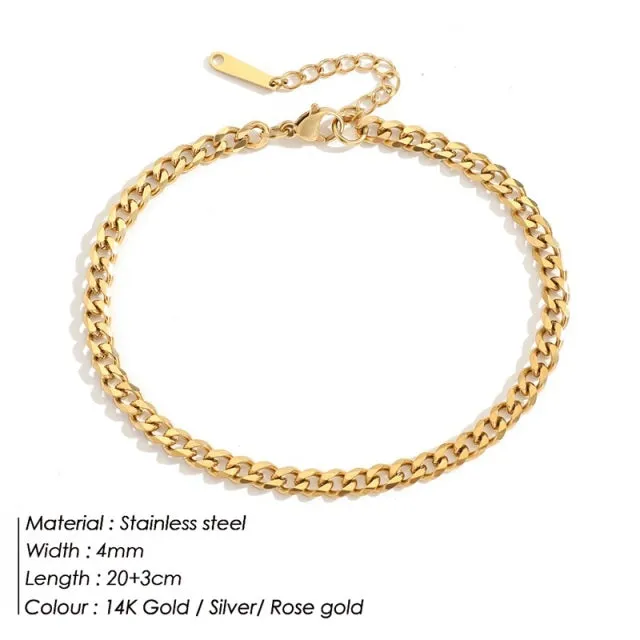 4MM 316L Stainless Steel Cuban Chain Anklets For Men