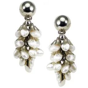 #788e Silver Tone & Fresh Water Pearl Cluster Drop Earrings
