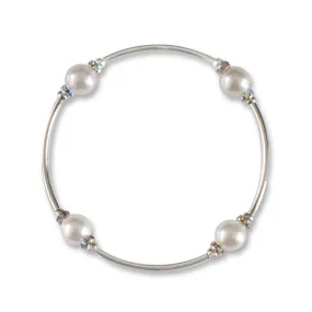 8mm Crystal White Pearl Blessing Bracelet - Silver Links