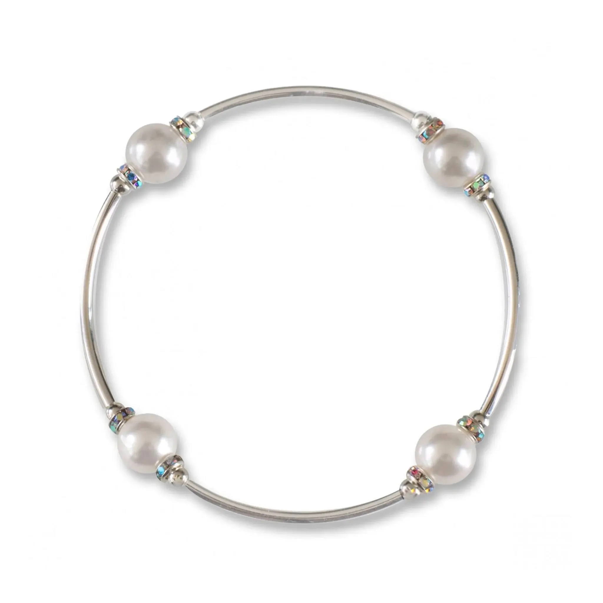8mm Crystal White Pearl Blessing Bracelet - Silver Links