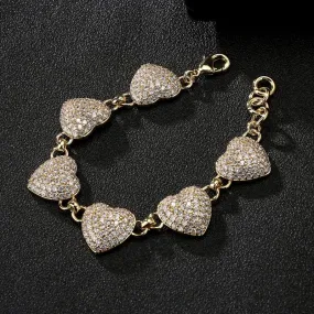 8mm Gold Filled Chunky Crystal Heart Belcher Bracelet 7/7.5 Inch