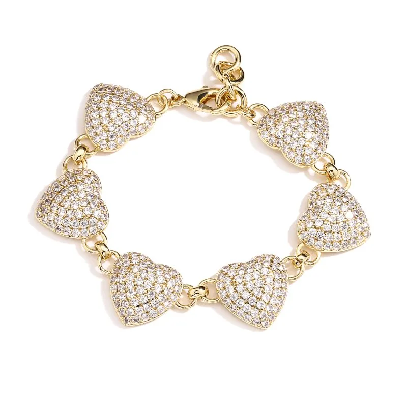 8mm Gold Filled Chunky Crystal Heart Belcher Bracelet 7/7.5 Inch