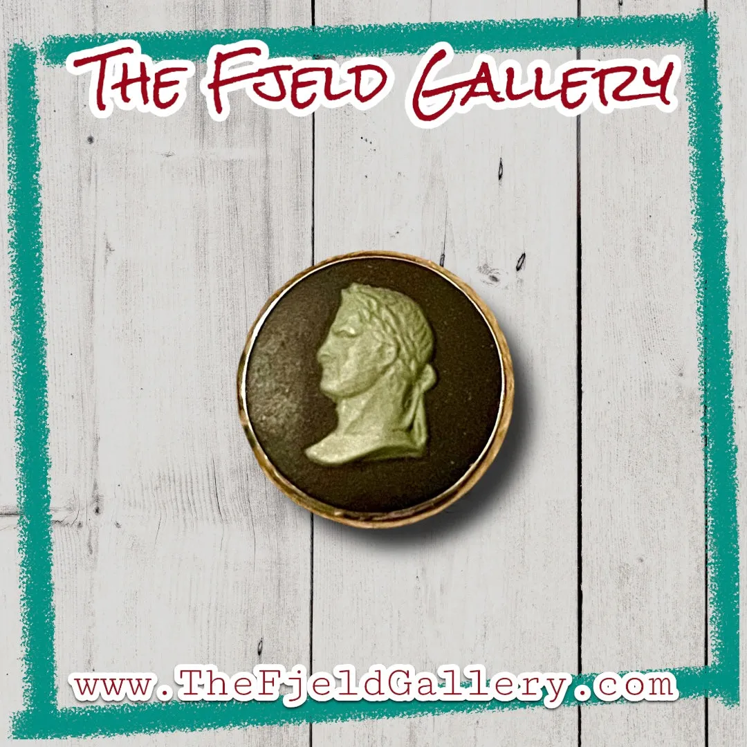Antique 12k GF Green & Black Male Cameo Pin