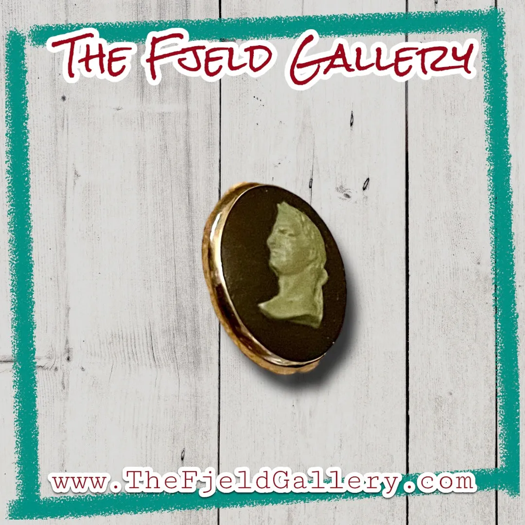 Antique 12k GF Green & Black Male Cameo Pin