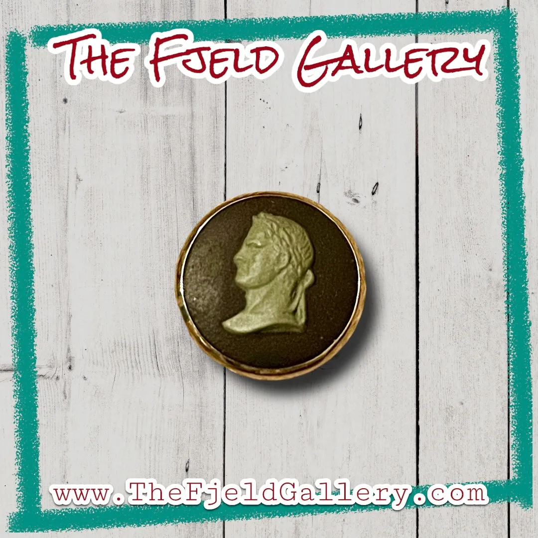 Antique 12k GF Green & Black Male Cameo Pin