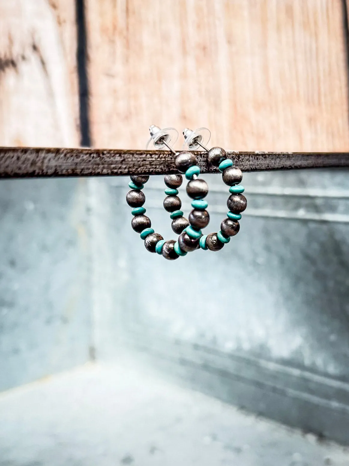 Augusta Beaded Hoop Earrings - Gray