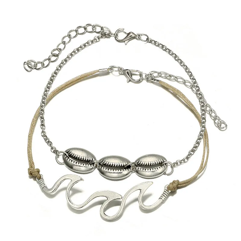 Beach wave spray alloy shell anklet