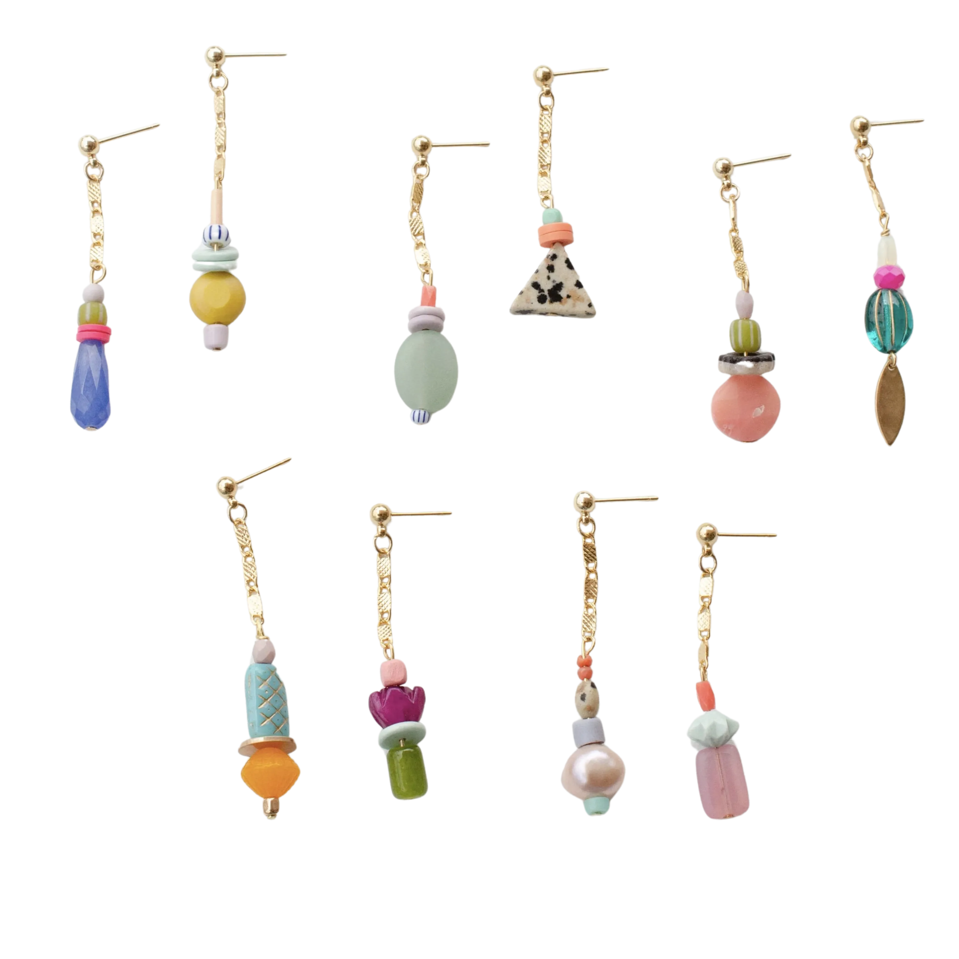 Beaded Dangle Chain Mix and Match Earrings