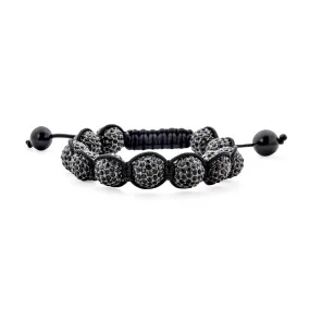 Black Blue White Gold Tone Strand Bracelet with Pave Crystal Disco Ball