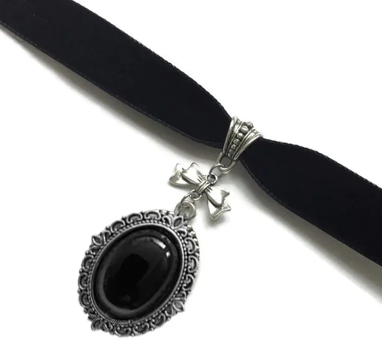 Black Velvet Gothic Victorian Black Cameo Choker Necklace