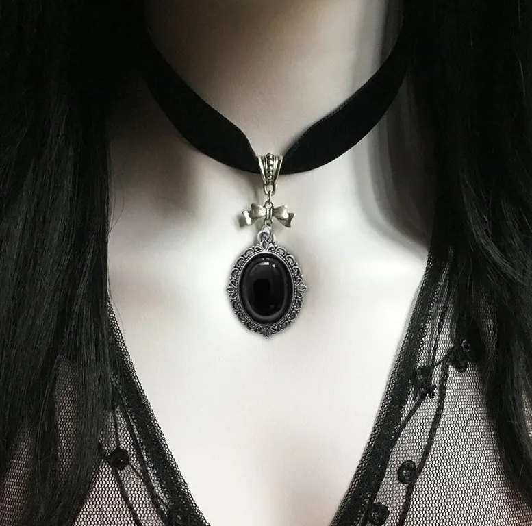 Black Velvet Gothic Victorian Black Cameo Choker Necklace