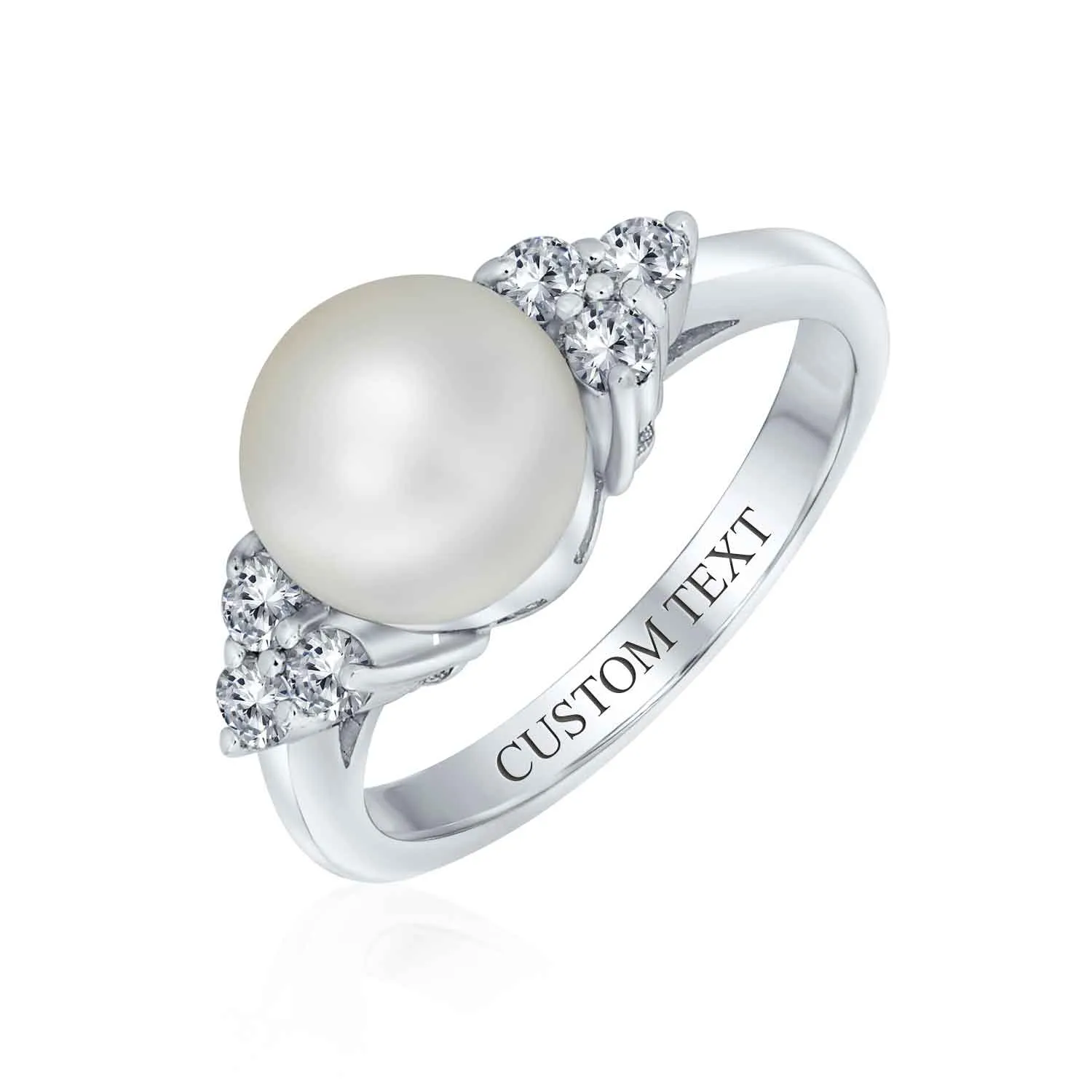 Bridal CZ Halo Pearl Cocktail Statement Ring in Sterling Silver Solitaire Style