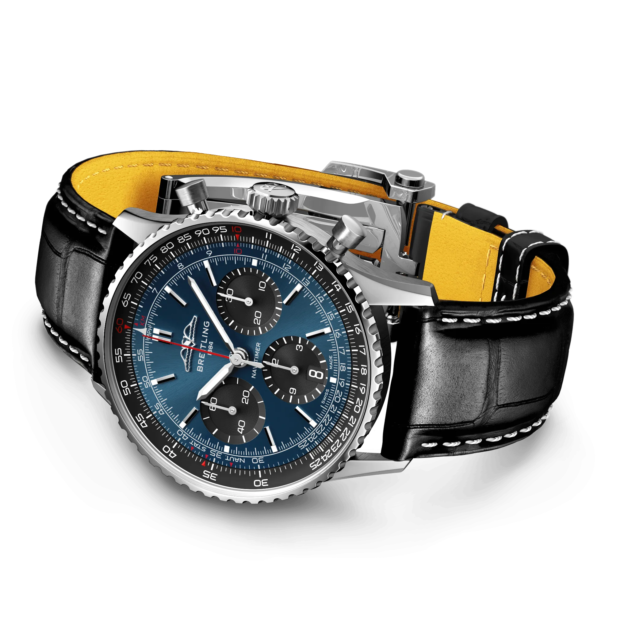 BRT Watch Navitimer B1 Chronograph 41 Black Croc Folding Clasp