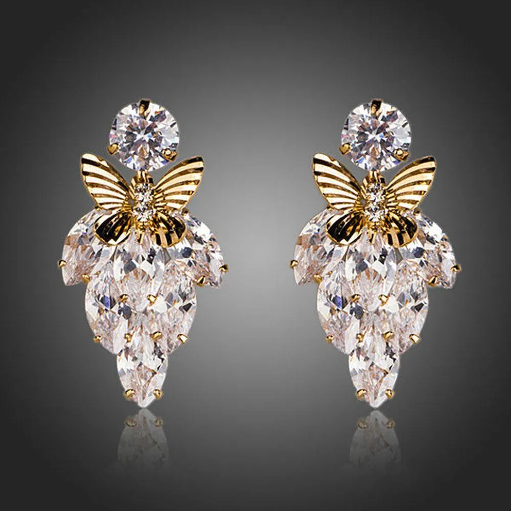 Butterfly On Leaf Drop Earrings