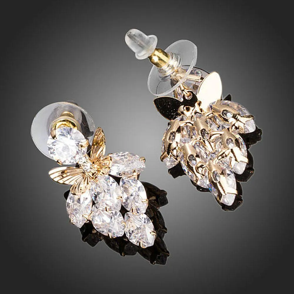 Butterfly On Leaf Drop Earrings