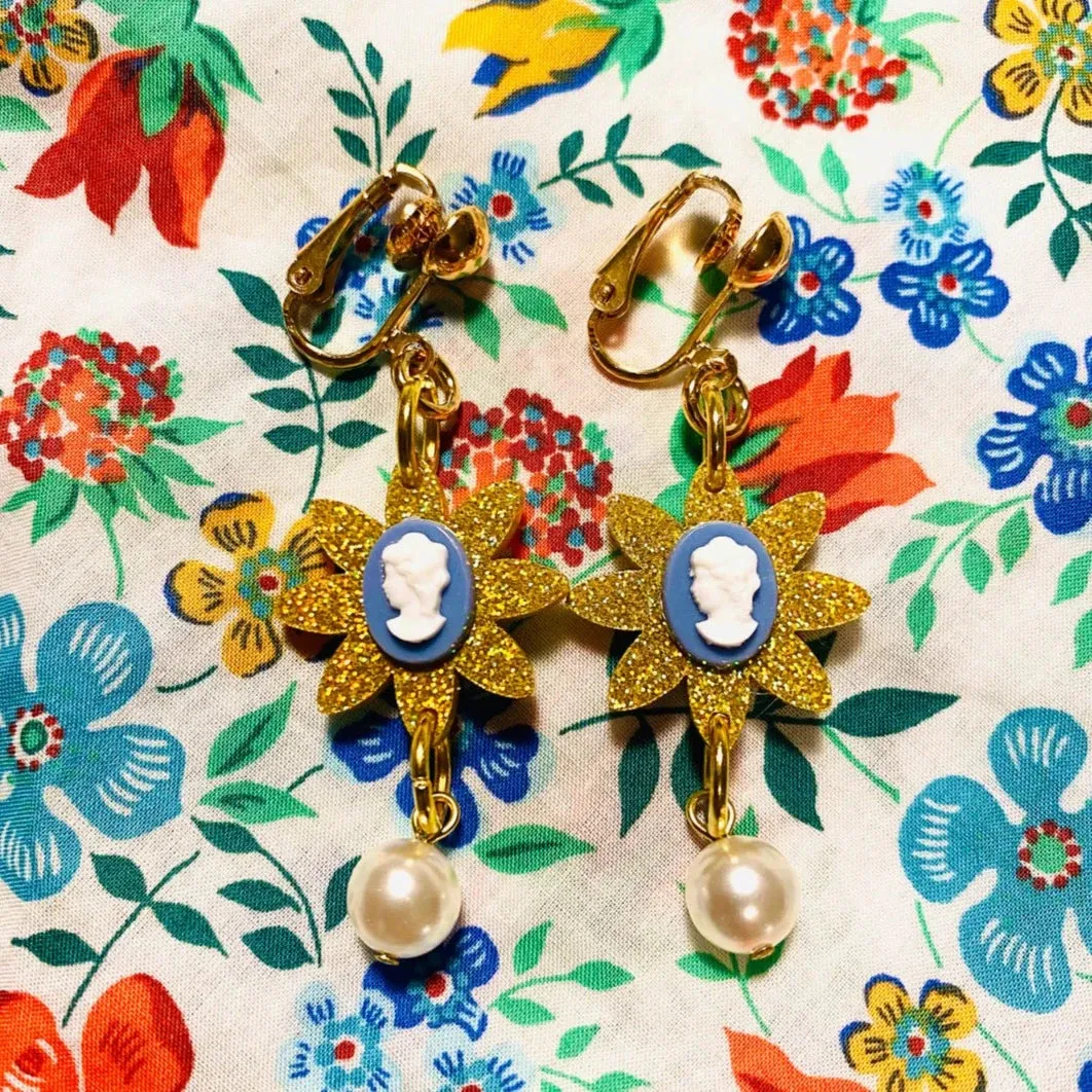 Cameo Pearl Love Clip On Earrings