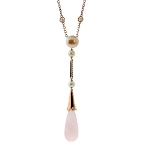 Cartier Monica Bellucci Pearl Diamond Rose Gold Pink Quartz Necklace