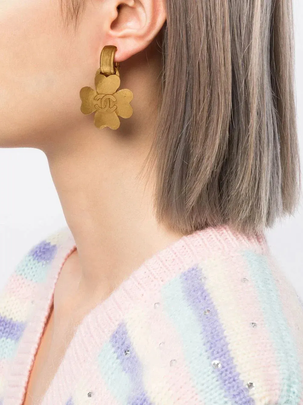 CHANEL Gold Four Leaf Clover Clip-on Earrings
