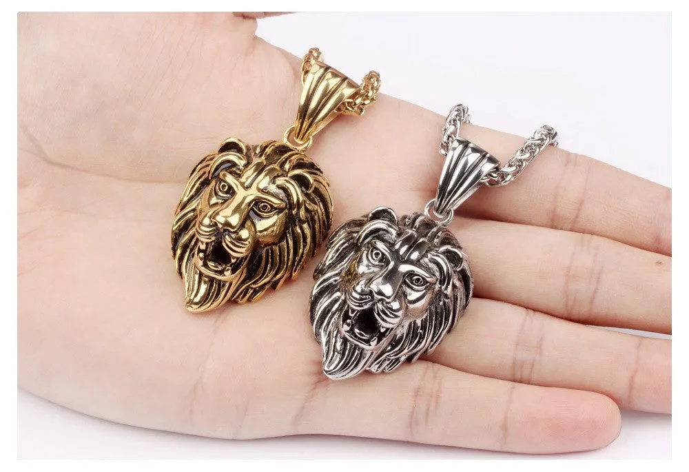 Charm Fashion Men Jewelry Punk Style Gold / Silver Color Lion Head Pendant Stainless Steel Necklace