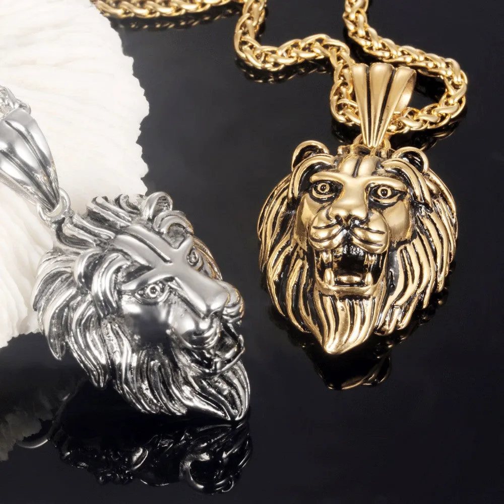 Charm Fashion Men Jewelry Punk Style Gold / Silver Color Lion Head Pendant Stainless Steel Necklace