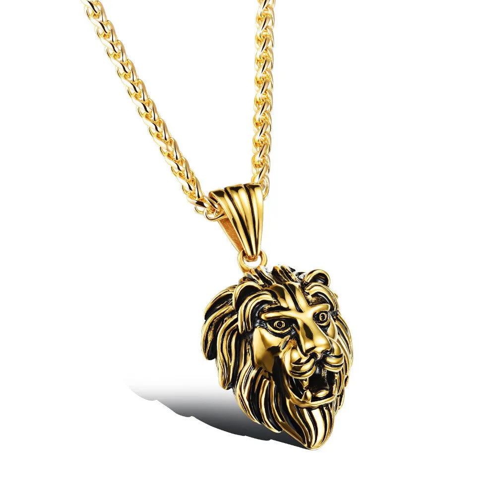 Charm Fashion Men Jewelry Punk Style Gold / Silver Color Lion Head Pendant Stainless Steel Necklace