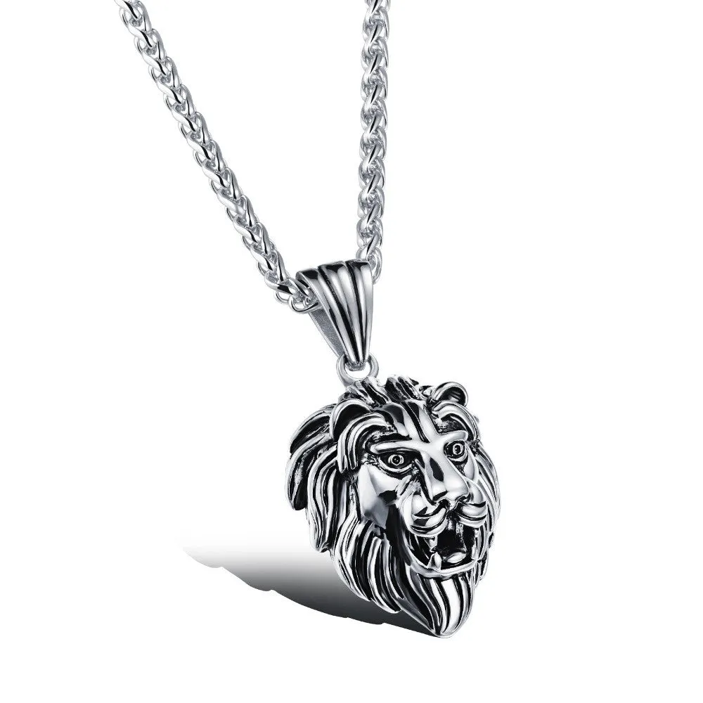 Charm Fashion Men Jewelry Punk Style Gold / Silver Color Lion Head Pendant Stainless Steel Necklace