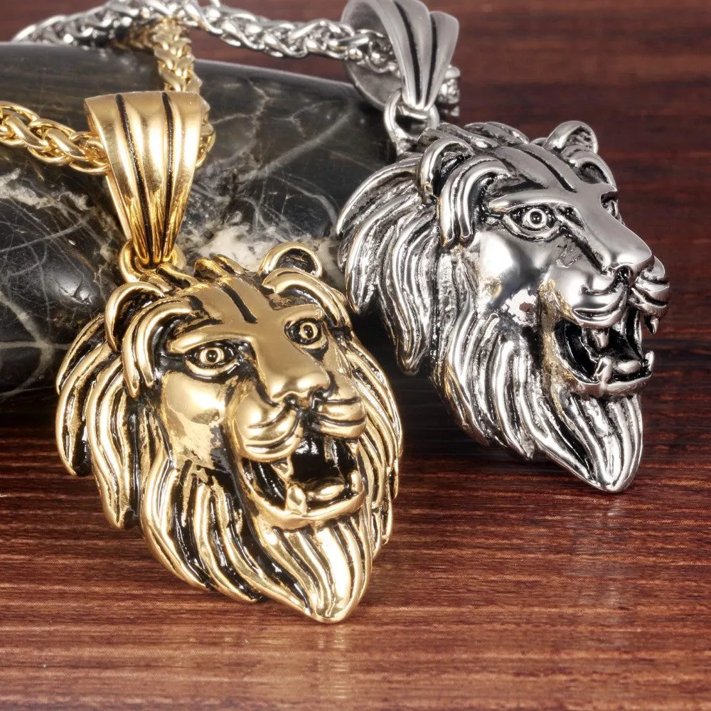 Charm Fashion Men Jewelry Punk Style Gold / Silver Color Lion Head Pendant Stainless Steel Necklace